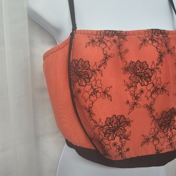 Lela Rose Salmon Black Lace Cropped Tank Top Corset Back Boho Goth Gypsy 18/20 - Picture 2 of 11